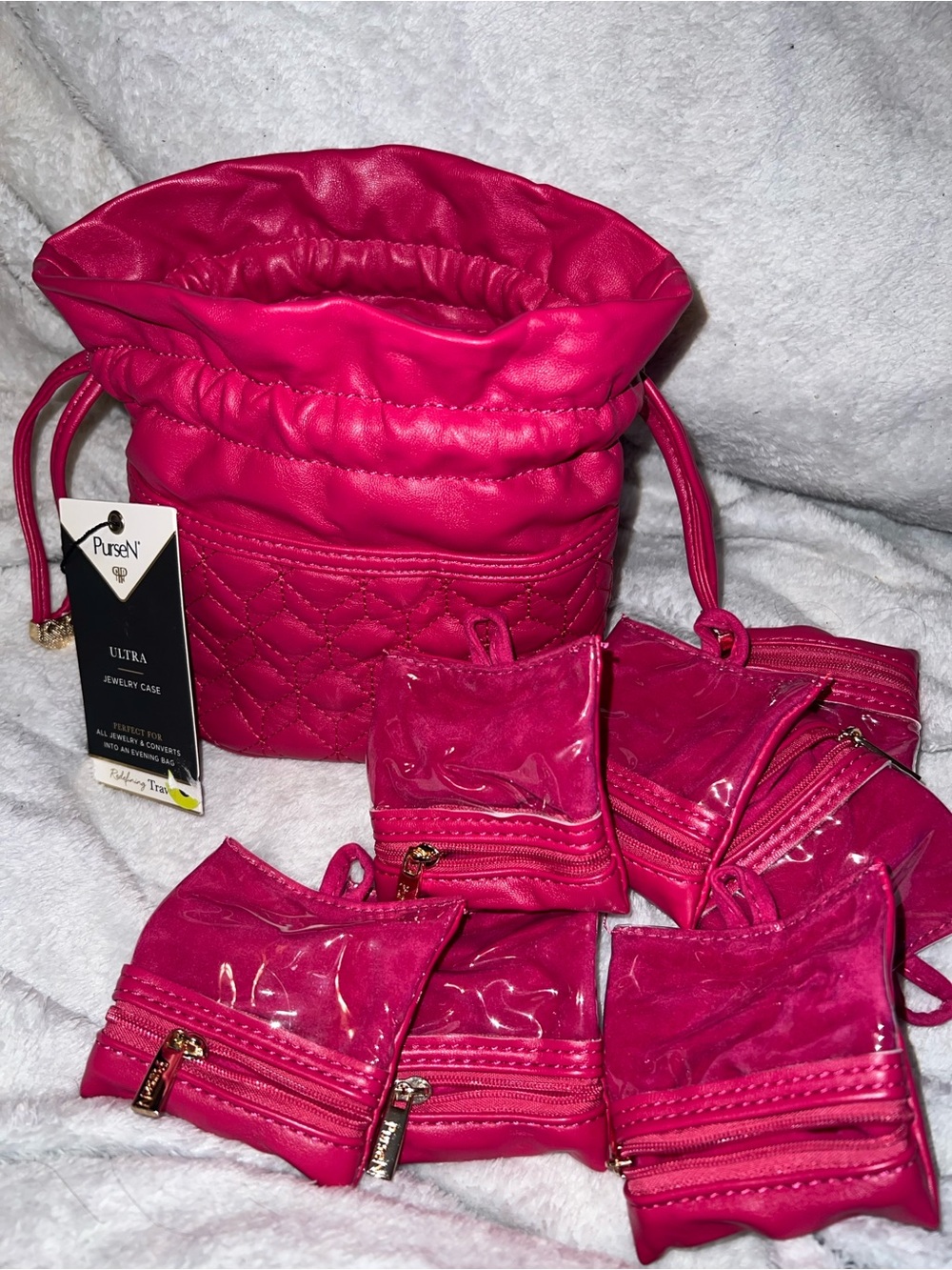 PurseN jewelry case in fuchsia and converts to evening bag new with tags